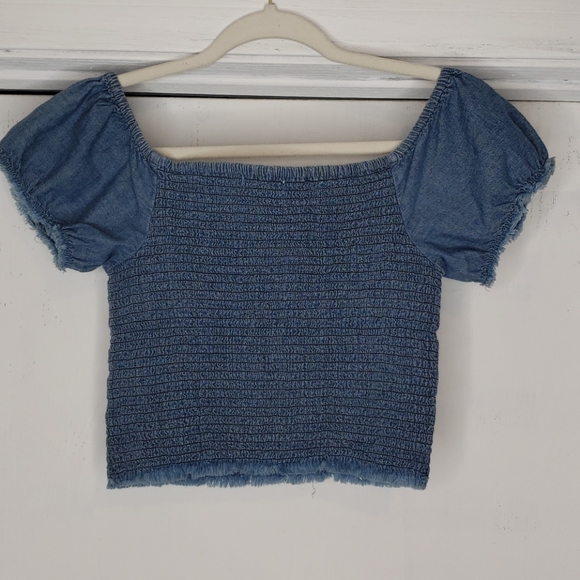 Forever 21 Blue Jean Cropped Smocked Top - Picture 4 of 4